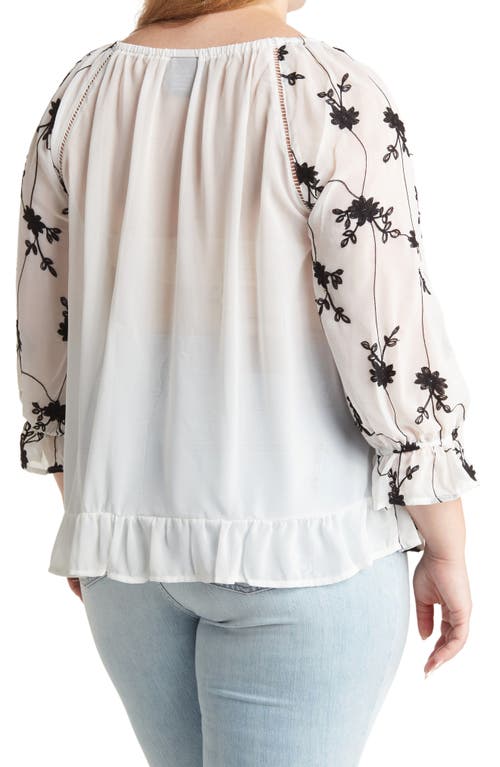 Shop Forgotten Grace Embroidered Ruffle Trim Blouse In White/black