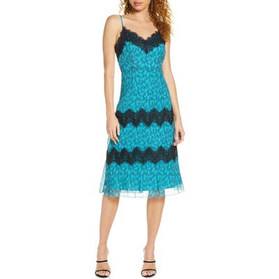 Foxiedox Emmie Lace Trim Cocktail Dress, Blue/green