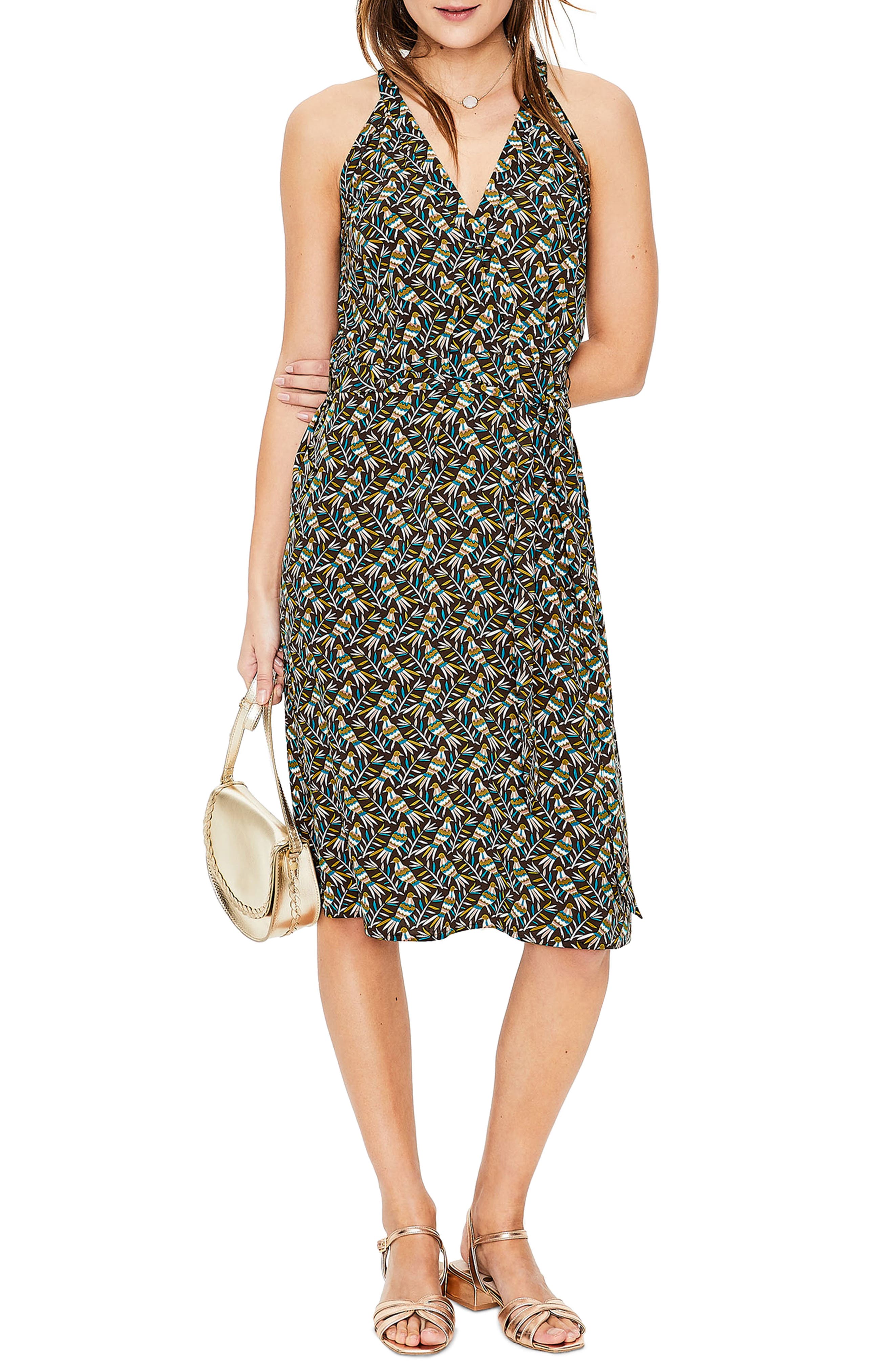 Boden Olwen Print Halter Dress, Green