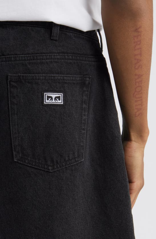 Shop Obey Bigwig Baggy Denim Shorts In Faded Black