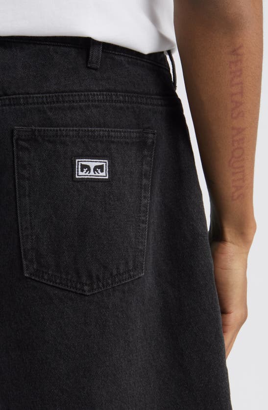 Obey Bigwig Baggy Denim Shorts In Faded Black