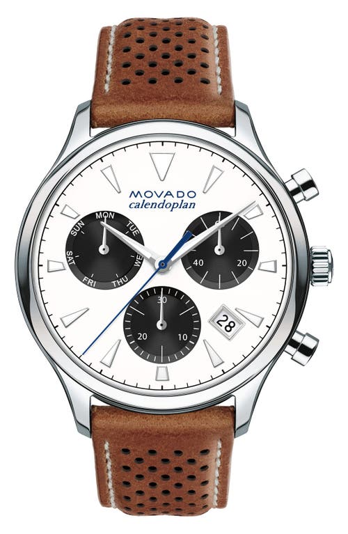 Movado 'heritage' Chronograph Leather Strap Watch, 43mm In Gray