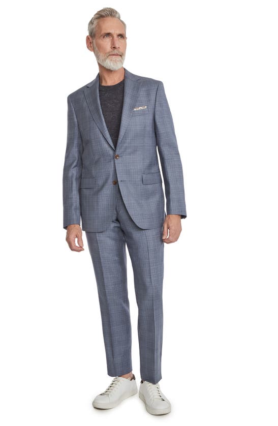 Shop Jack Victor Esprit Contemporary Fit Plaid Wool Suit In Mid Blue