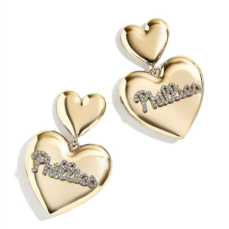 Shop Wear By Erin Andrews X Baublebar Philadelphia Phillies Heart Statement Drop Earrings In Gold