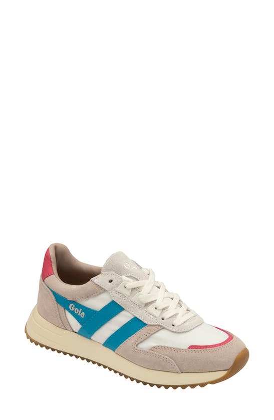Gola Chicago Sneaker In White/ Lagoon/ Floro Pink