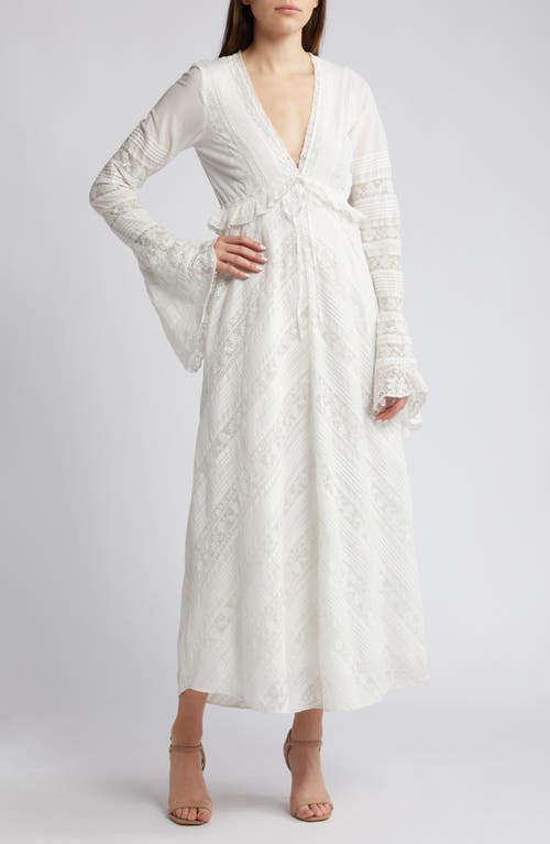 LoveShackFancy Weil Long Sleeve Plunge Neck Maxi Dress Bright White at Nordstrom,