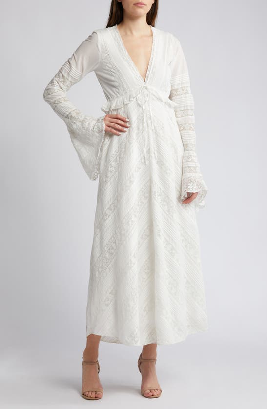 Shop Loveshackfancy Weil Long Sleeve Plunge Neck Maxi Dress In Bright White