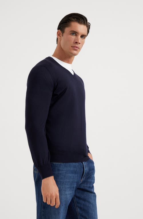 Shop Brunello Cucinelli Cashmere And Silk Sweater In Navy Blue