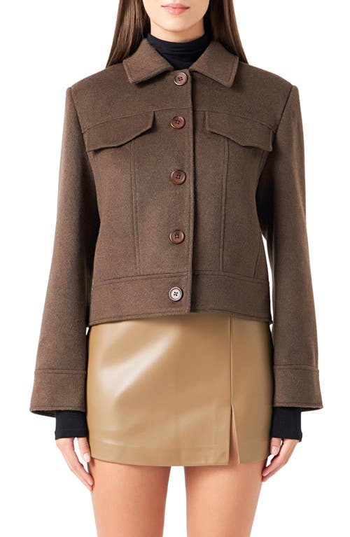 Endless Rose Structured Wool Blend Crop Jacket in Chocolate at Nordstrom, Size Medium