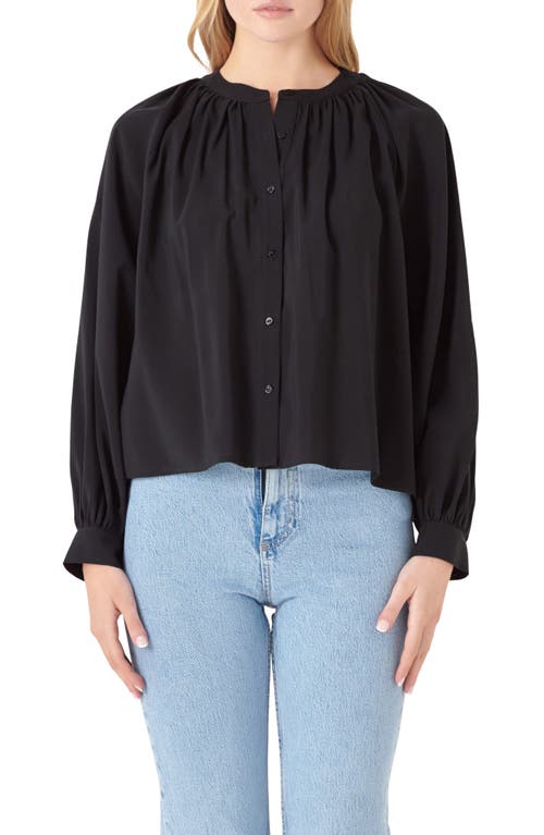 English Factory Shirred Long Sleeve Button-Up Shirt at Nordstrom,