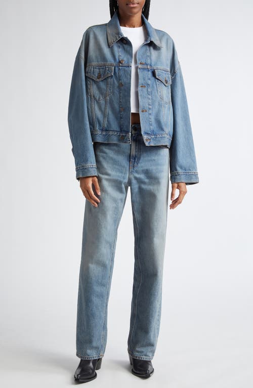 Shop Haikure Spencer Crop Denim Jacket In Oil Blue