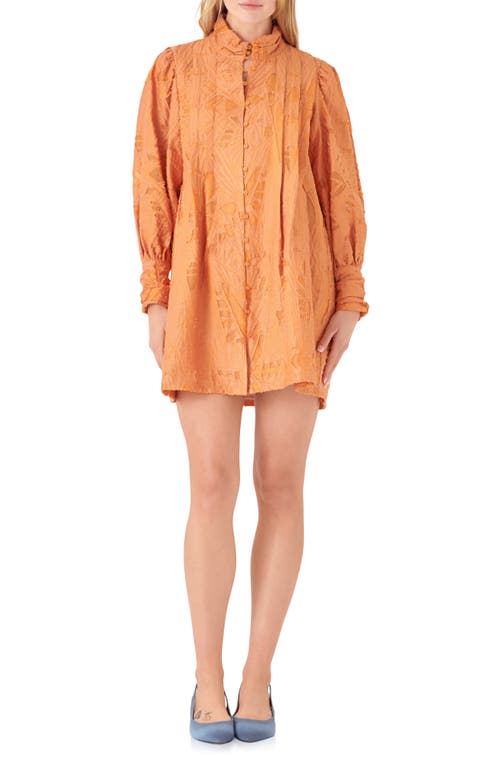 Long Sleeve Burnout Organza Mini Shirtdress in Orange
