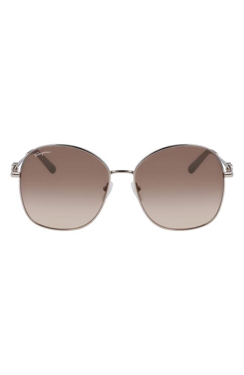 Ferragamo Gancini Rounded Oversized Square Metal Sunglasses In Gold/brown Sand Gradient