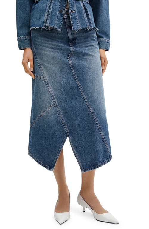 MANGO Asymmetric Denim Midi Skirt in Dark Blue at Nordstrom, Size Large