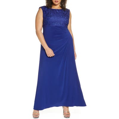Plus Size Alex Evenings Cowl Back Gown, Blue
