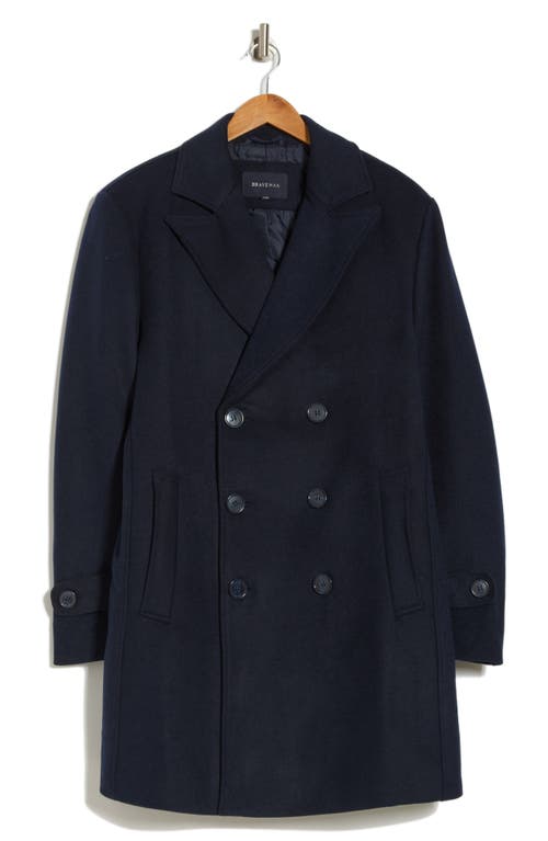 Braveman Double Breasted Coat In Navy