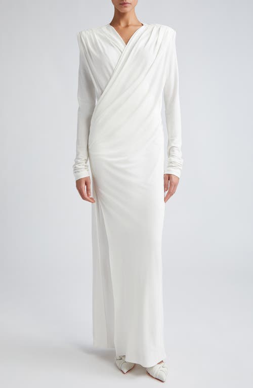 Interior The Sloan Long Sleeve Drape Front Maxi Dress White at Nordstrom,