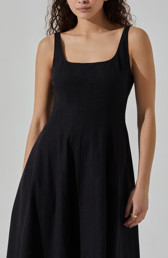 Shop Astr Square Neck Midi Dress In Black