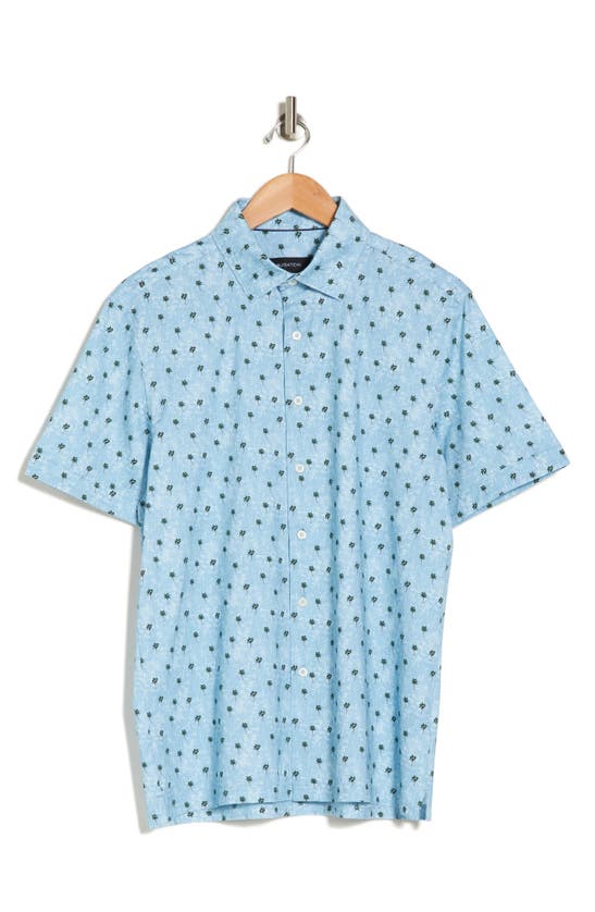 Bugatchi Print Ooohcotton® Short Sleeve Button-up Shirt In Aloe