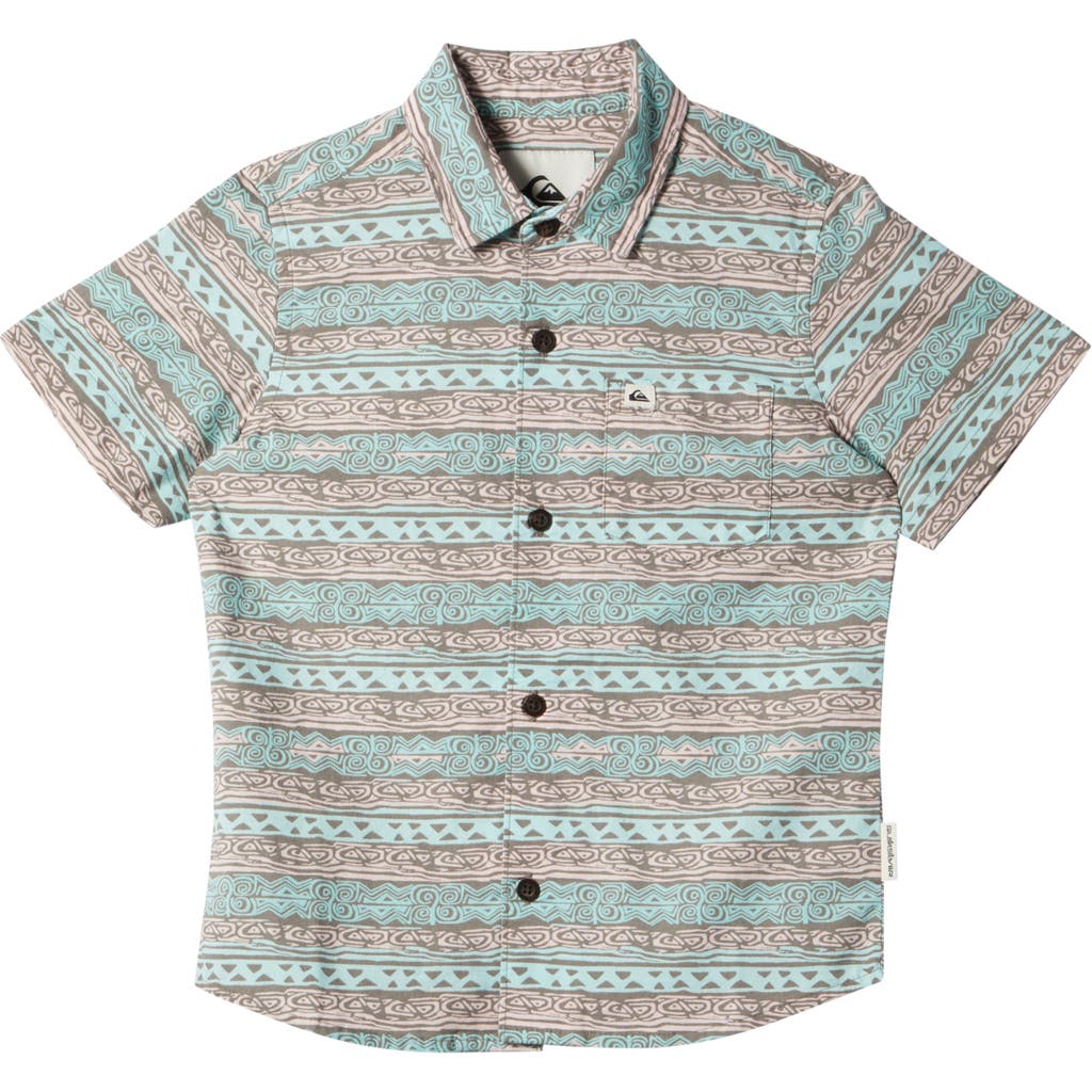 Quiksilver Kids' Heritage Stripe Short Sleeve Cotton Button-up Shirt In Tropical Peach