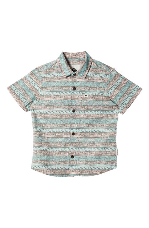 Quiksilver Kids' Heritage Stripe Short Sleeve Cotton Button-Up Shirt Tropical Peach at Nordstrom,