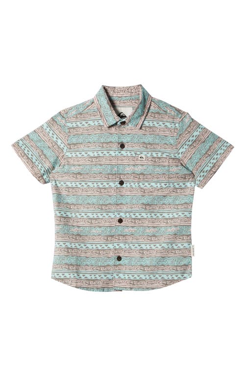 Shop Quiksilver Kids' Heritage Stripe Short Sleeve Cotton Button-up Shirt In Tropical Peach