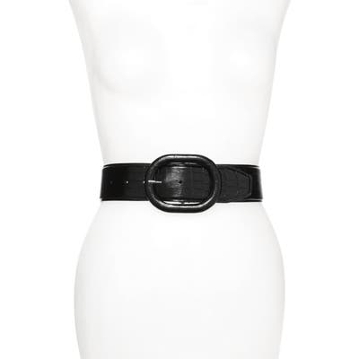 Rebecca Minkoff Croc Embossed Leather Belt, Black/pol Nickel