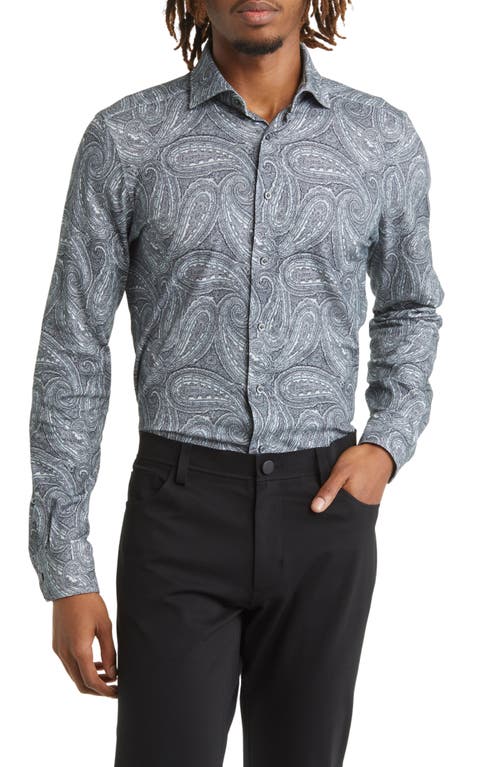 Emanuel Berg 4Flex Modern Fit Paisley Knit Button-Up Shirt in Medium Grey