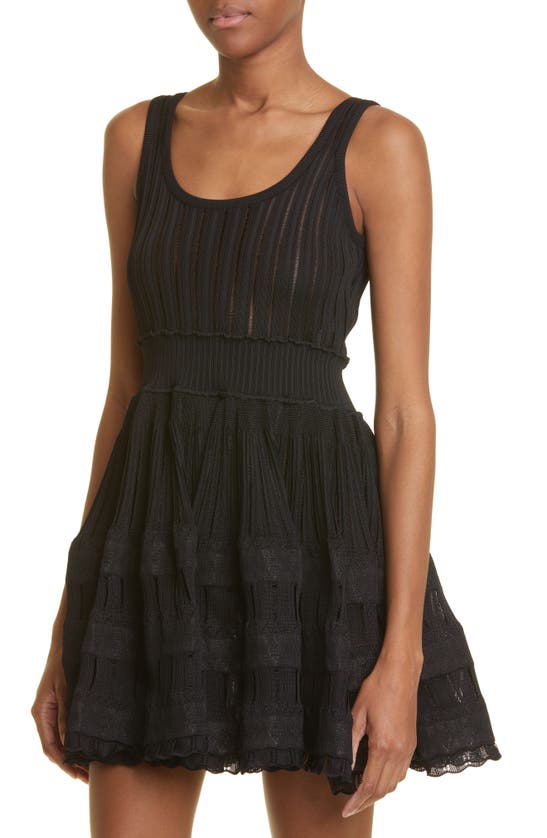 Shop Alaïa Mixed Stitch Sleeveless Skater Dress In Noir Alaia