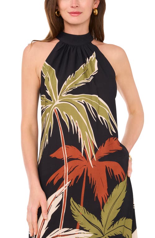 Shop Vince Camuto Tropical Print Halter Dress In Rich Black