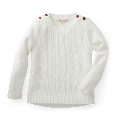 Hope & Henry Baby Girls' Cable Button Sweater, Infant In White