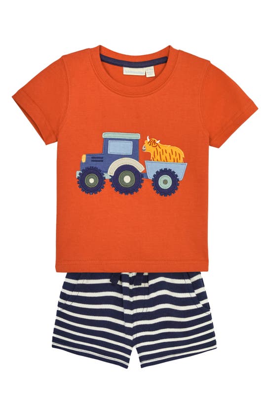 Jojo Maman Bébé Babies' Tractor Cow Appliqué T-shirt & Shorts Set In Rust