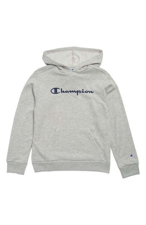 Champion Script Boy's Pullover Sweatshirt Hoodie Charcoal Gray Youth S 7/8