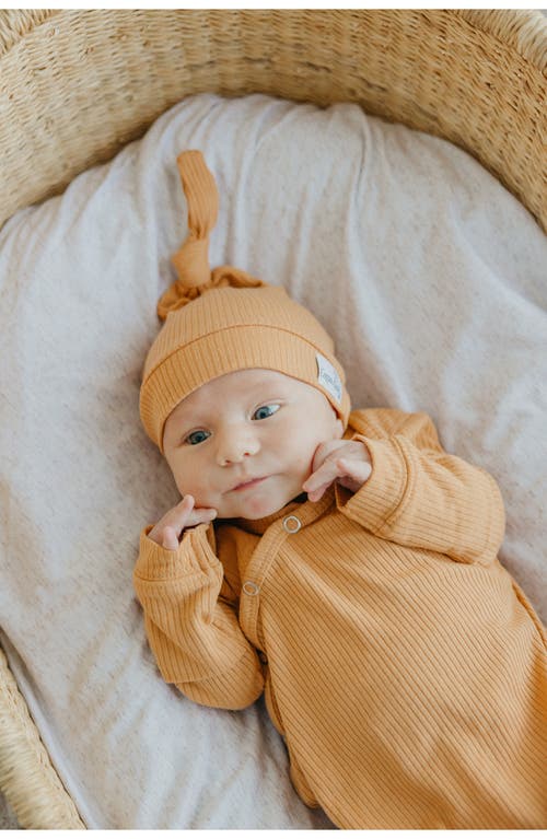 Shop Copper Pearl Dolce Solid Top Knot Rib Hat In Orange