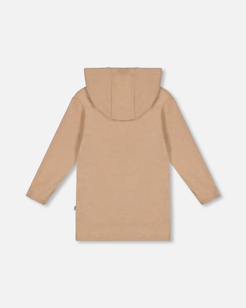 Shop Deux Par Deux Little Girl's Hooded Rib Tunic Beige In Oatmeal