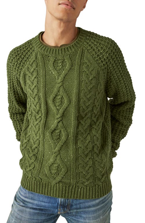 Lucky Brand Mix Stitch Tweed Sweater in Olive Tweed