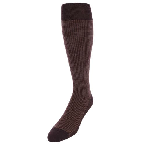Trafalgar Charlie Over The Calf Houndstooth Merino Wool Socks In Brown