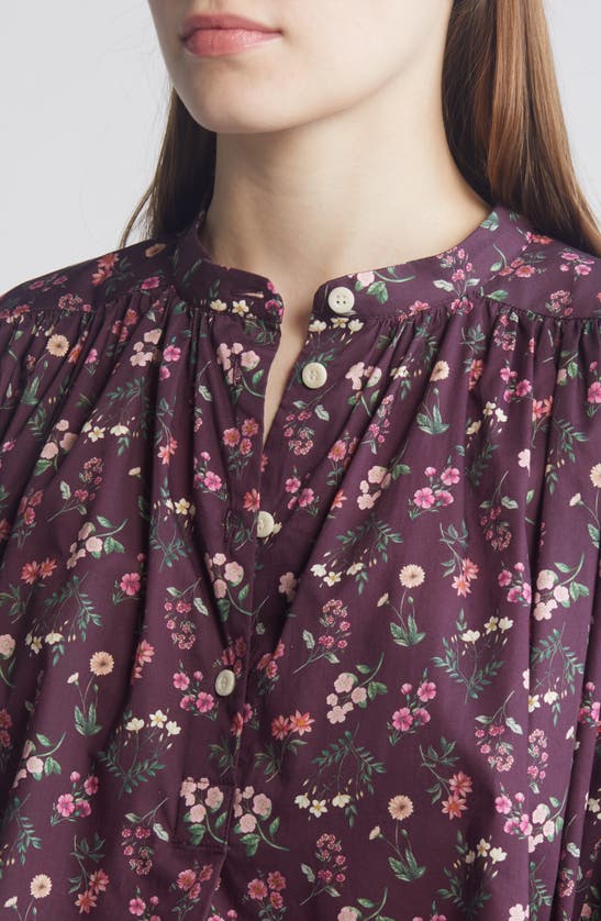 Shop Liberty London Boho Floral Cotton Button-up Shirt In Aubergine