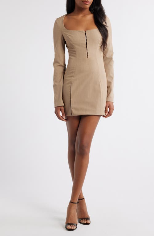 Shop Mistress Rocks Long Sleeve Cocktail Minidress In Smokey Brown
