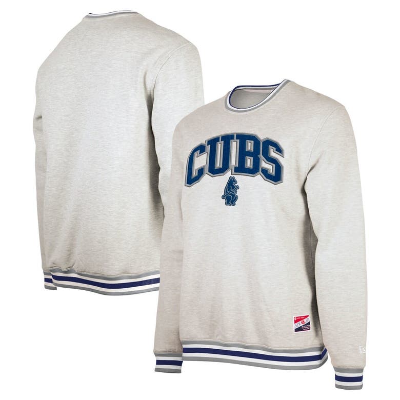 New Era Heather Gray Chicago Cubs Throwback Classic Pullover Sweatshirt