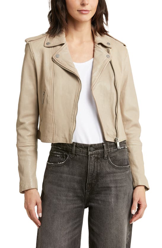 Avec Les Filles Leather Biker Jacket In Pumice