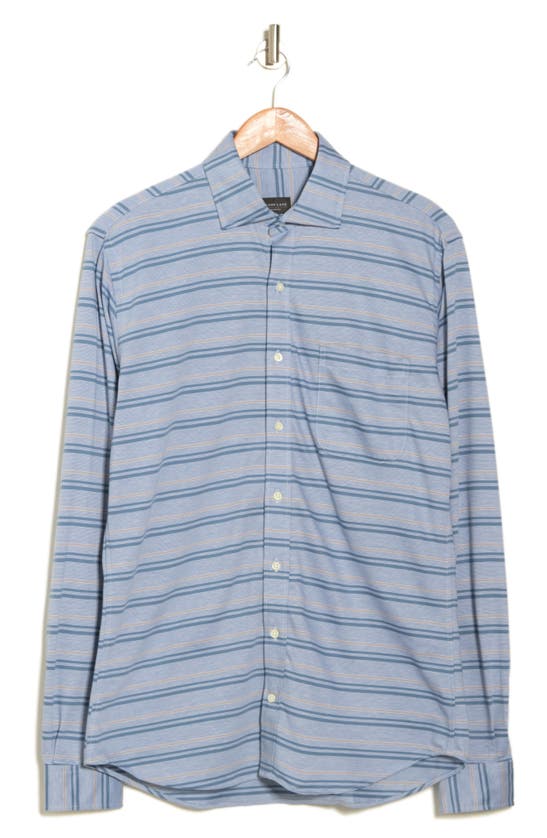 Alton Lane Walker Seasonal Knit Button-up Shirt In Oxford Blue Stripe