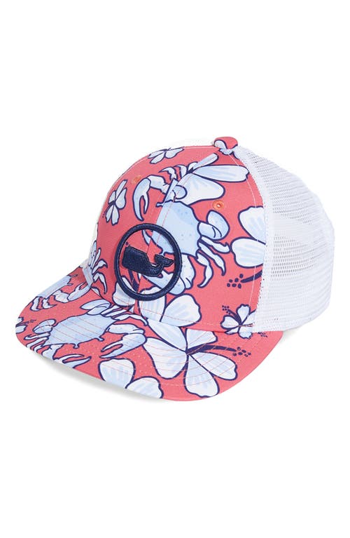 vineyard vines Kids' Chappy Crab Floral Whale Dot Trucker Hat in Crab - Sailors Red