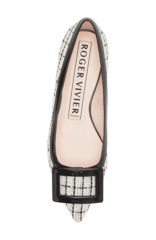 Shop Roger Vivier Gommettine Tweed Pointed Toe Flat In Bianco/nero