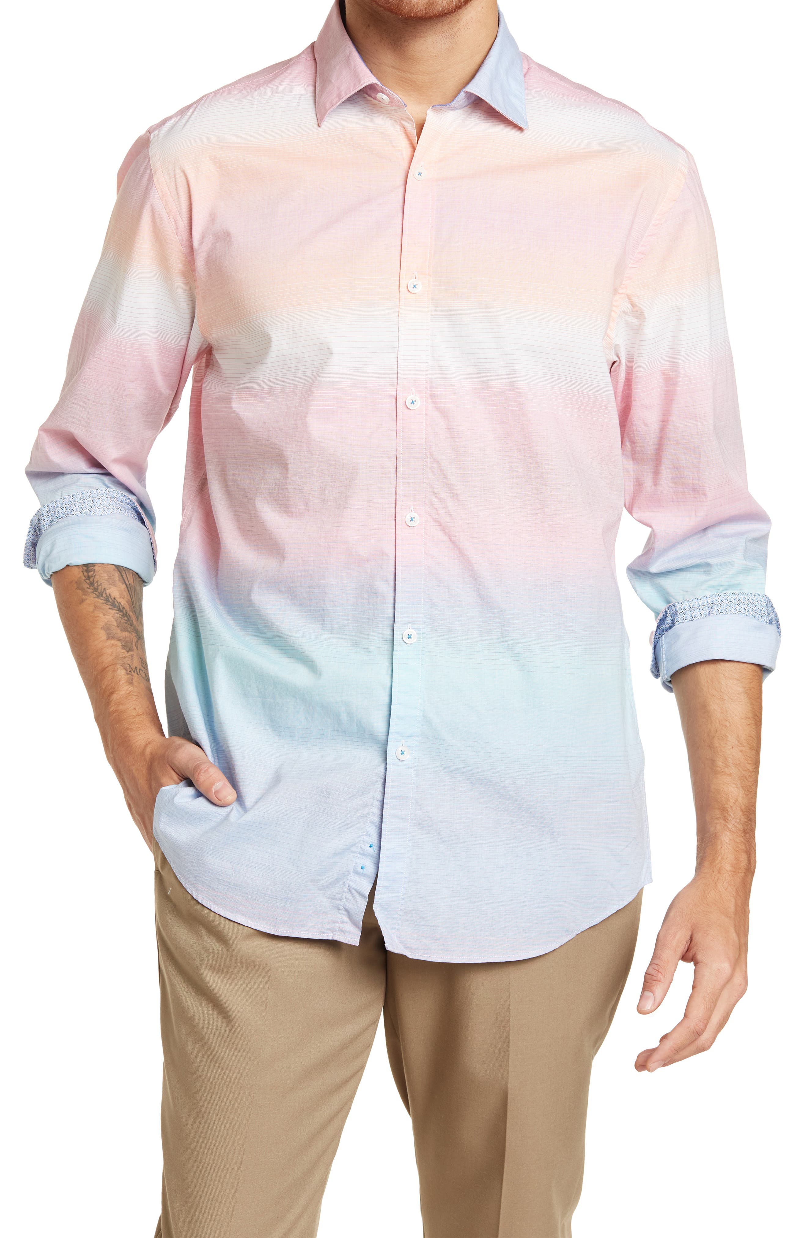 Ombre Horizontal Stripe Dress Shirt 