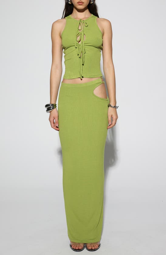 Shop By.dyln Bambi Cutout Rib Maxi Skirt In Kiwi