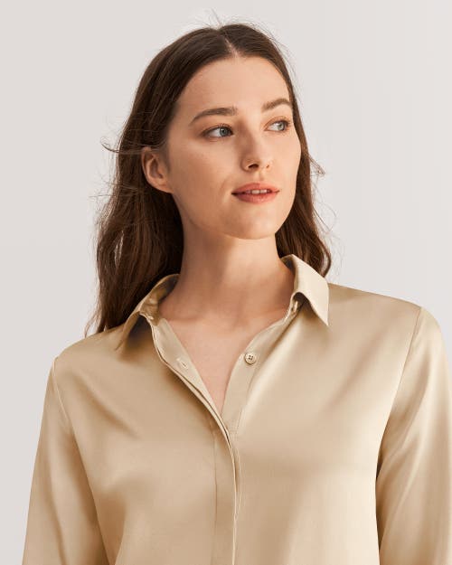 Shop Lilysilk Basic Concealed Placket Silk Shirt In Light Camel