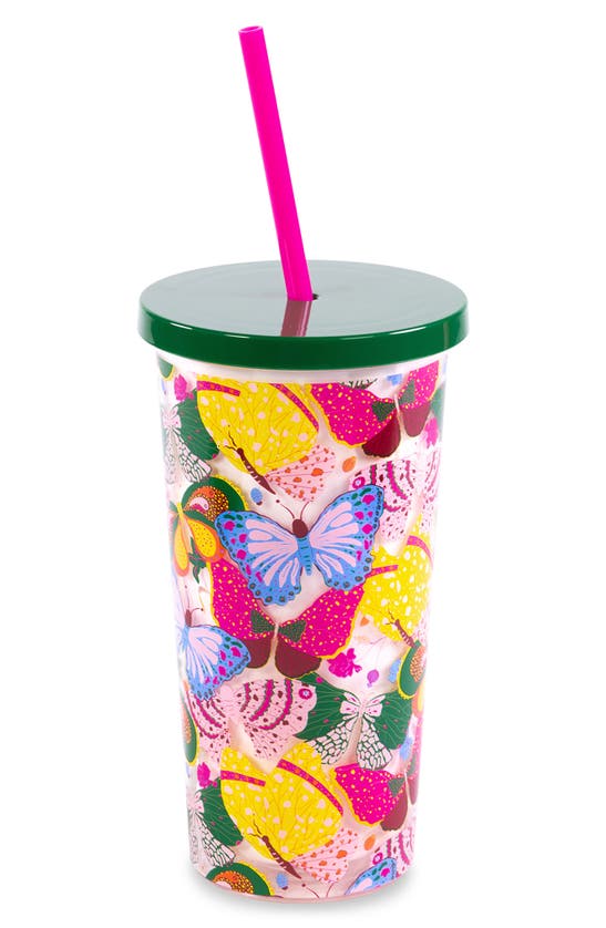 Ban.do Sip Sip Berry Butterfly Tumbler With Straw In Pink Multi