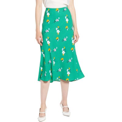 Petite Halogen Bias Cut A-Line Midi Skirt, Green