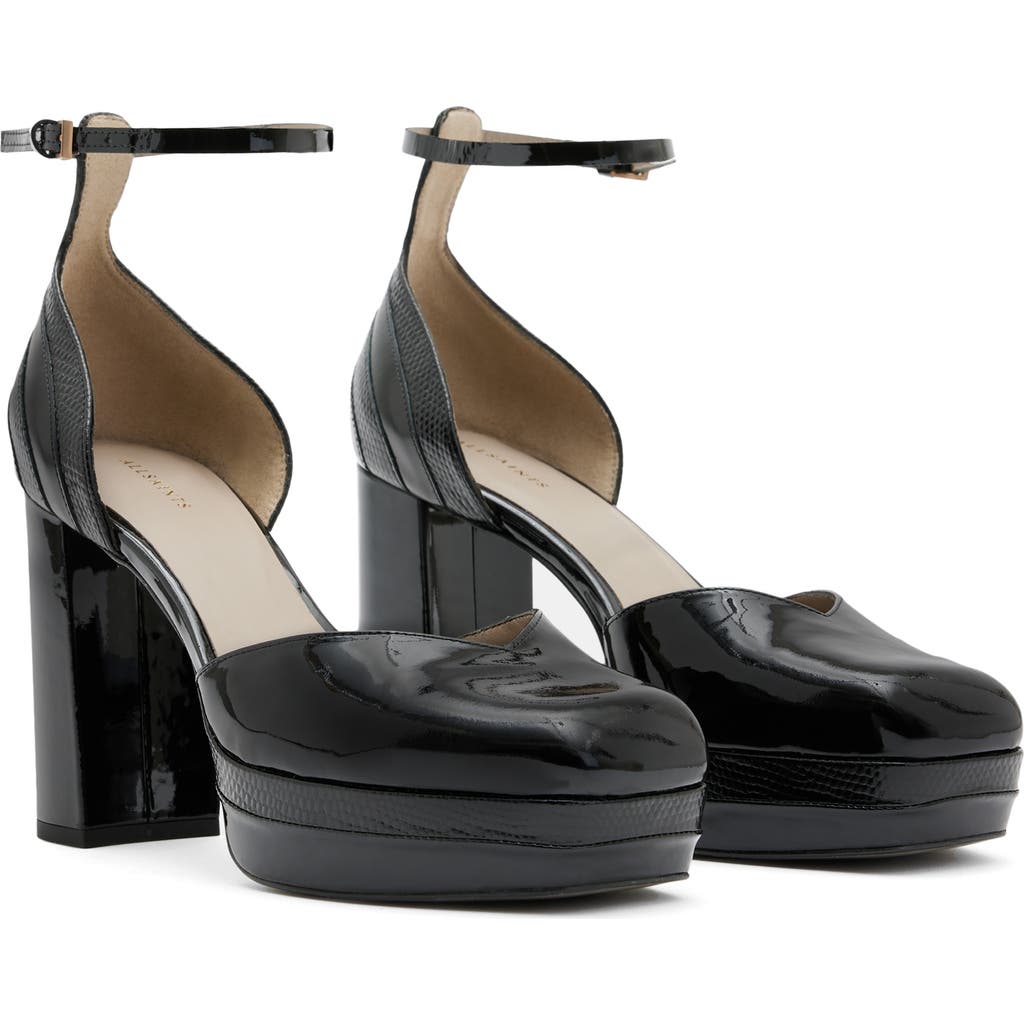 Allsaints Tiffanny Platform Sandal In Black Shine